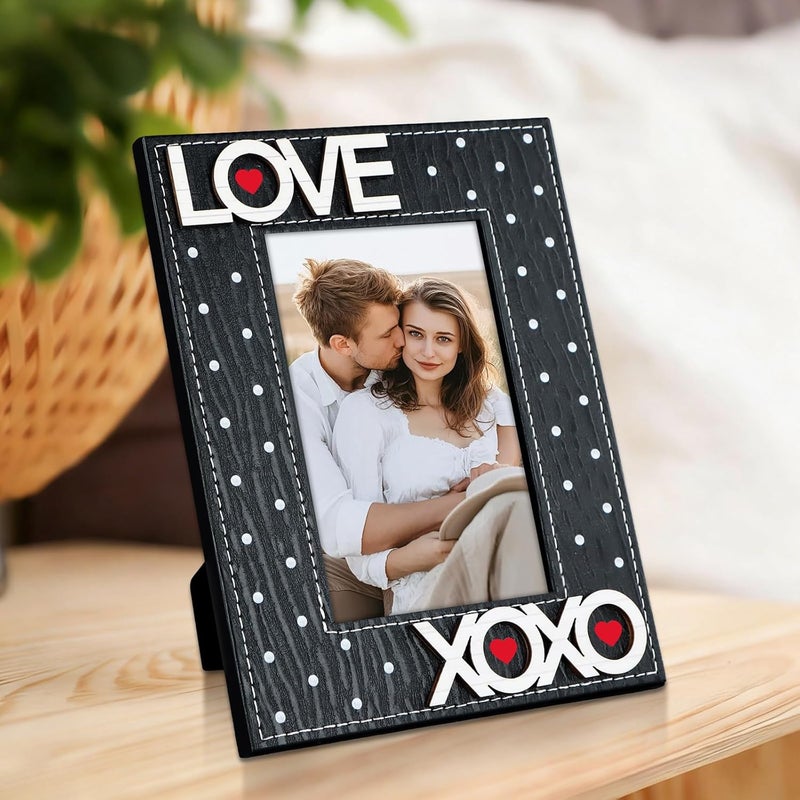 FLYAB Black Love Picture Frame 4x6 Valentines Day Pictrue Frames Leather Photo Frame for Tabletop Valentines Day Gifts for Couple Men Family - Image 5